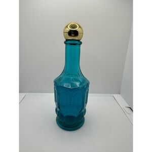 Vintage Avon Breath‎ Fresh Mouthwash Bottle Teal Glass Gold Accents